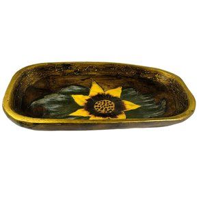 Hand Carved Wood Trinket Dish Hand Painted Foral Design u